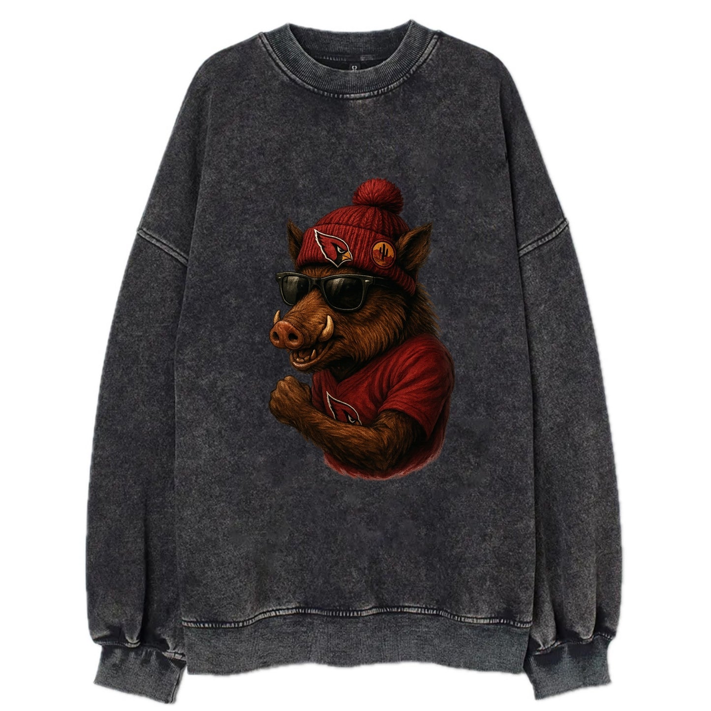 Arizona Javelina wearing Cardinals beanie with desert patch and wayfarer - Vintage Sweatshirt - Black