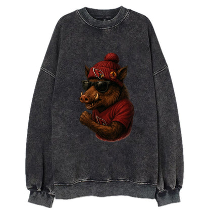 Arizona Javelina wearing Cardinals beanie with desert patch and wayfarer - Vintage Sweatshirt - Black