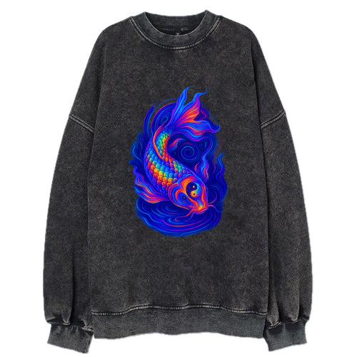 Sacred koi with scales reflecting rainbow prisms, yin-yang patterns in cosmic - Vintage Sweatshirt