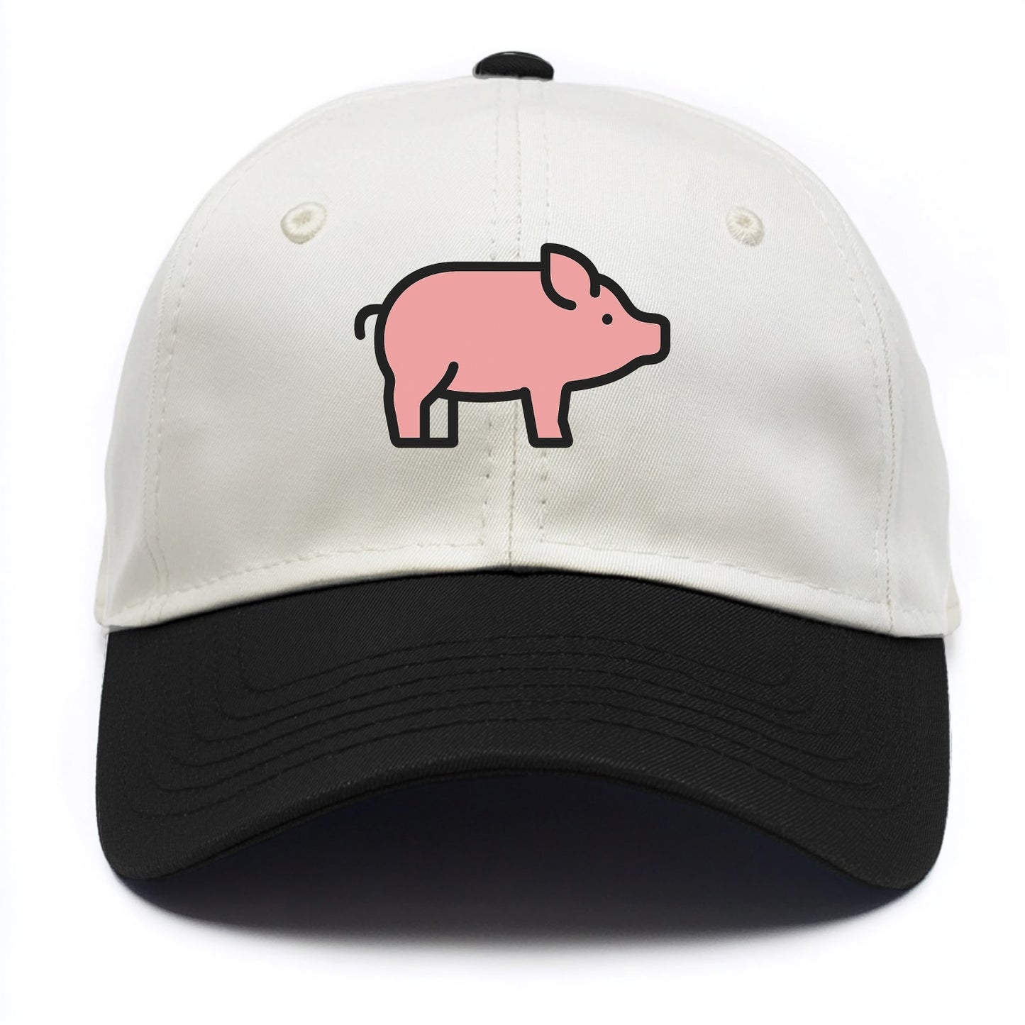 Pig - Pink farm pig flat side profile - Two Tone Cap - Black