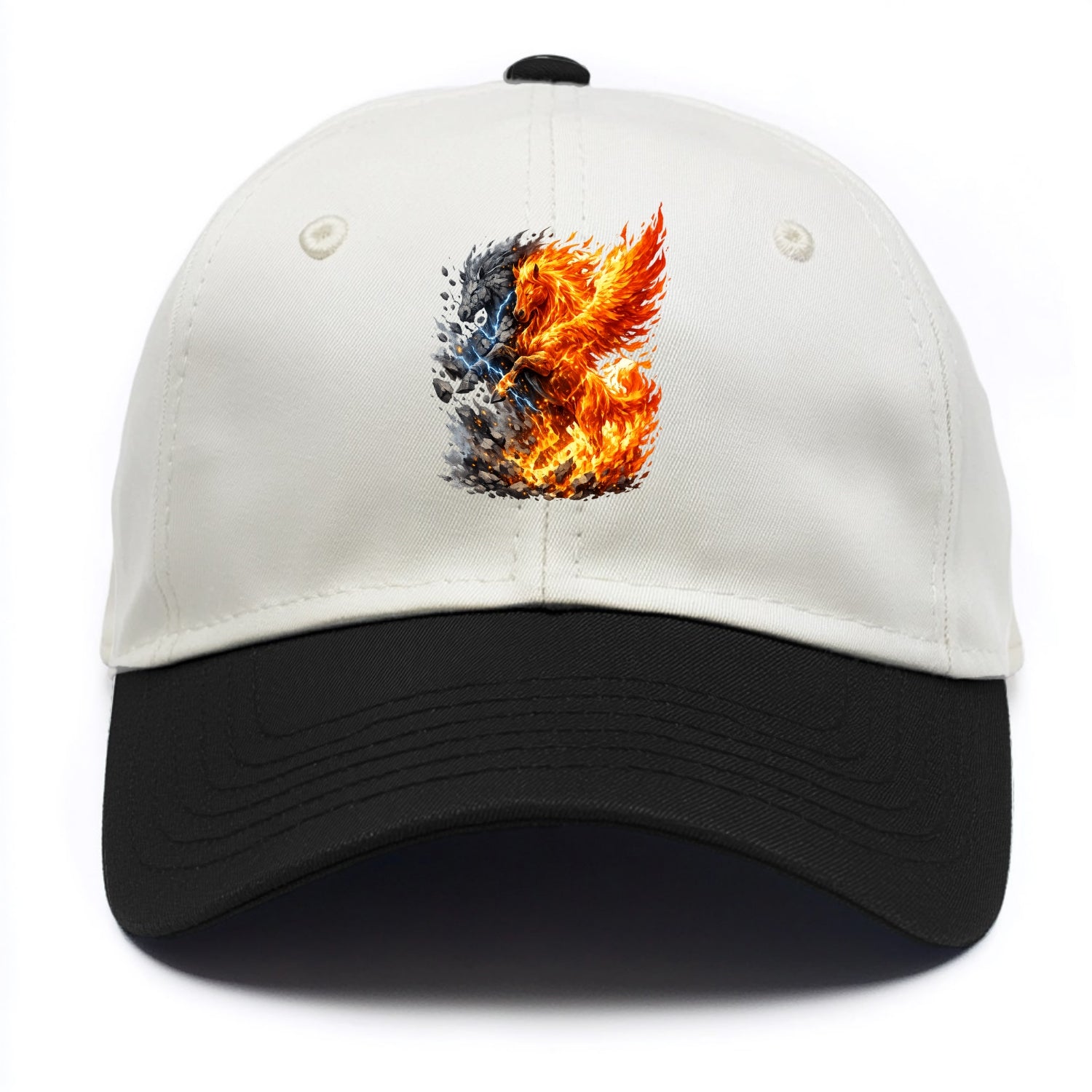 THUNDER FIRE | Horse combining lightning and flame | Electric fire | Storm energy | - Two Tone Cap - Black