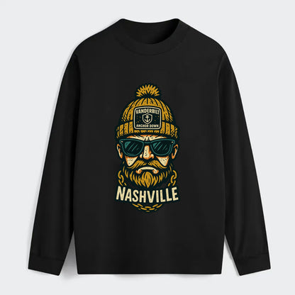 Nashville Commodore wearing Vanderbilt beanie with anchor patch - Classic Long Sleeve Shirt - Black
