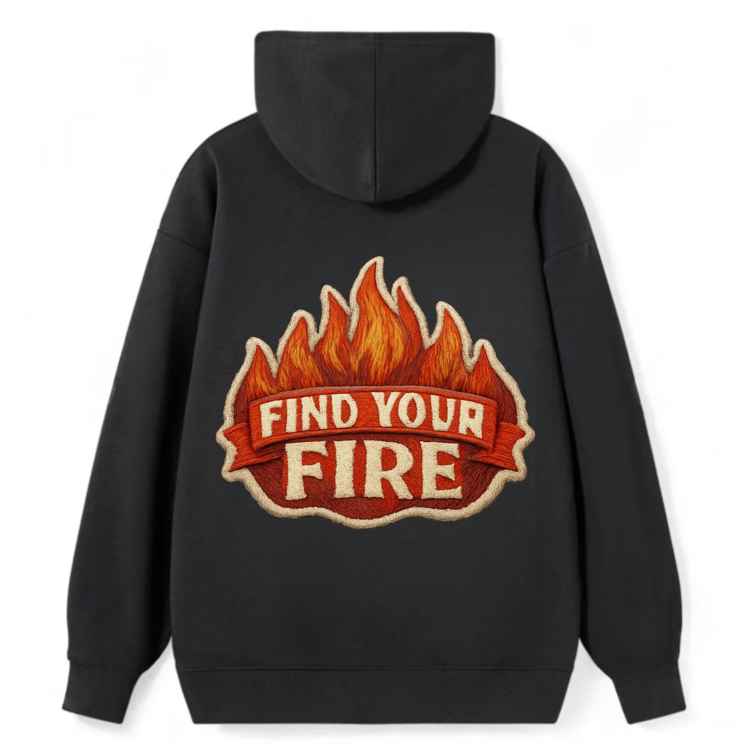 FIND YOUR FIRE - flames with text in orange , passion - Classic Pullover Hoodie - Black
