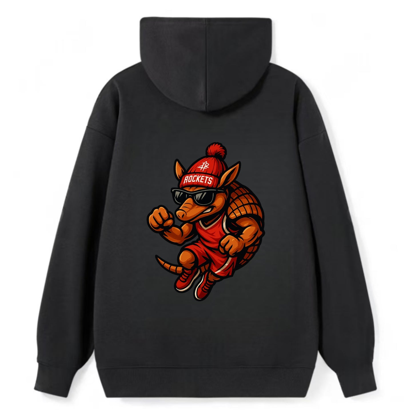 Houston Armadillo wearing Rockets red and silver beanie with rocket ship - Classic Pullover Hoodie - Black