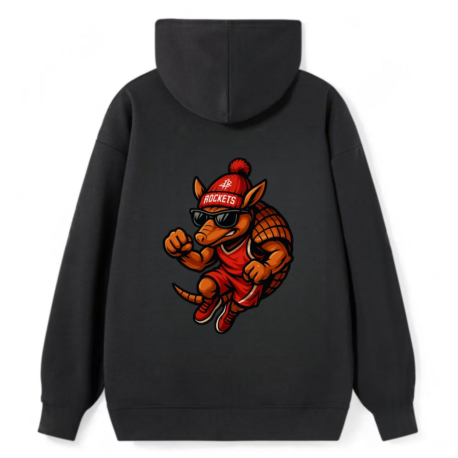 Houston Armadillo wearing Rockets red and silver beanie with rocket ship - Classic Pullover Hoodie - Black