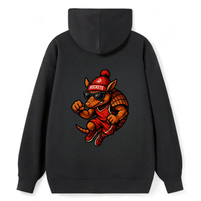 Houston Armadillo wearing Rockets red and silver beanie with rocket ship - Classic Pullover Hoodie - Black