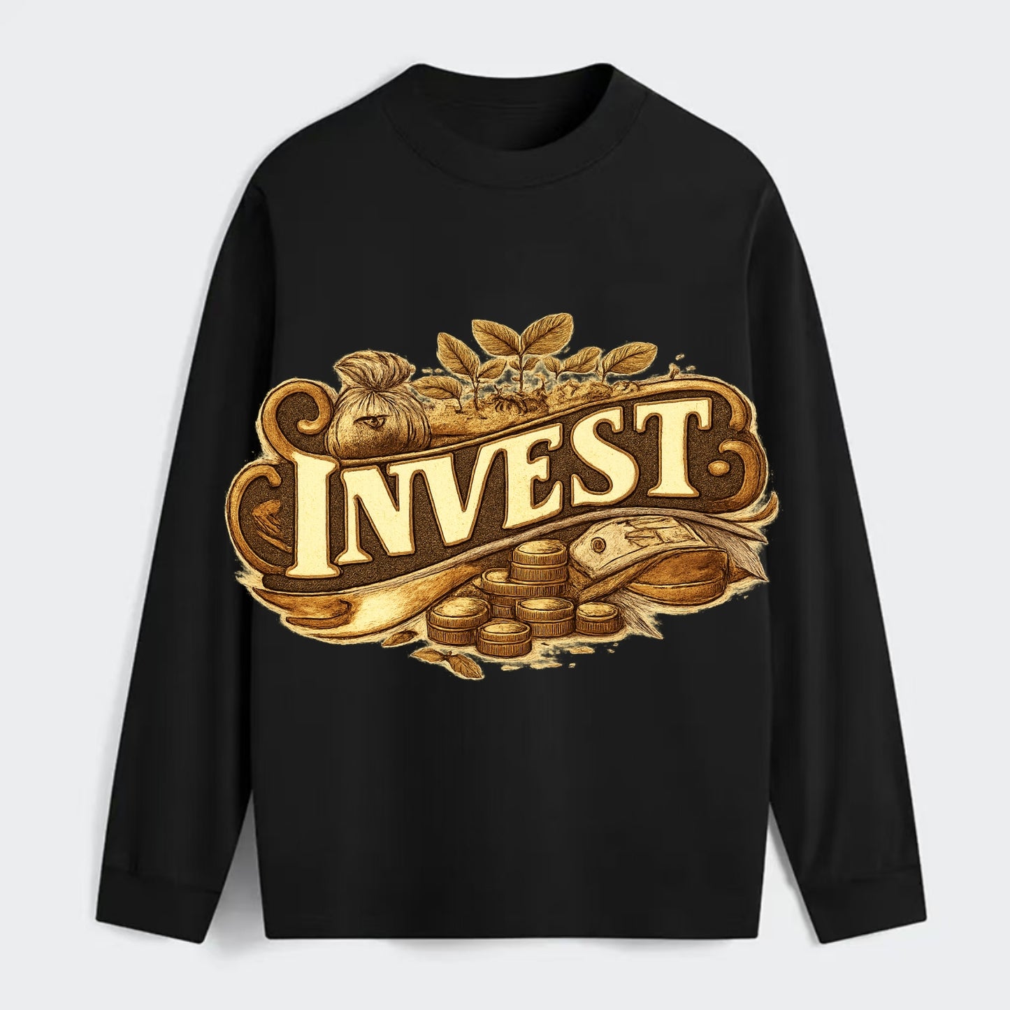 Bold typography design - "INVEST" - growing money, smart decisions - Classic Long Sleeve Shirt - Black