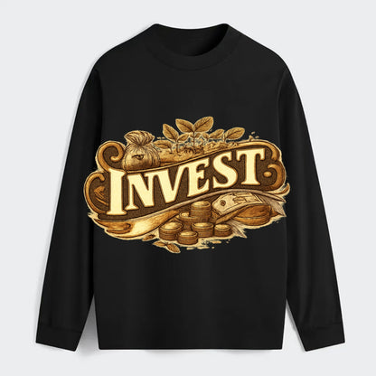 Bold typography design - "INVEST" - growing money, smart decisions - Classic Long Sleeve Shirt - Black