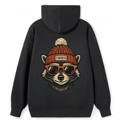 Toronto Raccoon wearing Toronto beanie with pom pom and wayfarer - Classic Pullover Hoodie - Black