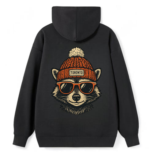 Toronto Raccoon wearing Toronto beanie with pom pom and wayfarer - Classic Pullover Hoodie