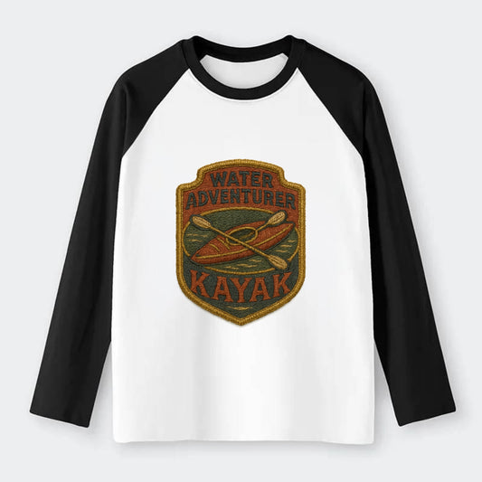 Kayak with paddle - water adventurer - Raglan Long Sleeve T-Shirt - Black