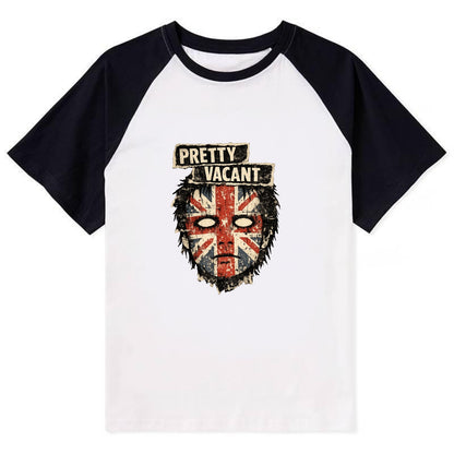 PRETTY VACANT | Blank stare Union Jack face | Empty expression | Punk - Contrast Raglan T-shirt - Black