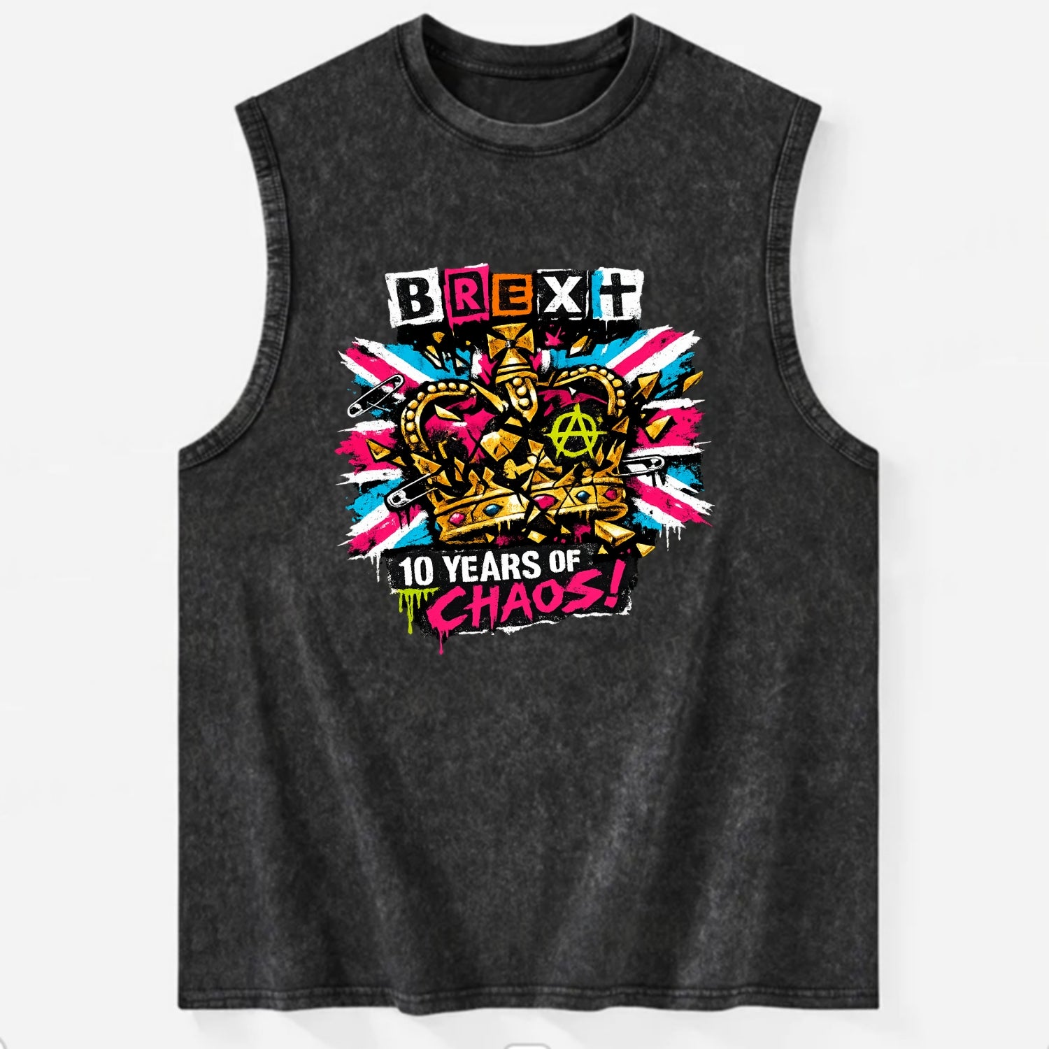 BROKEN CROWN | Shattered British crown | Gold fragments scattered | Power - Vintage Washed Tank - Black