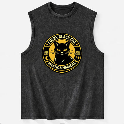Mystic Feline Emblem - Vintage Washed Tank - Black