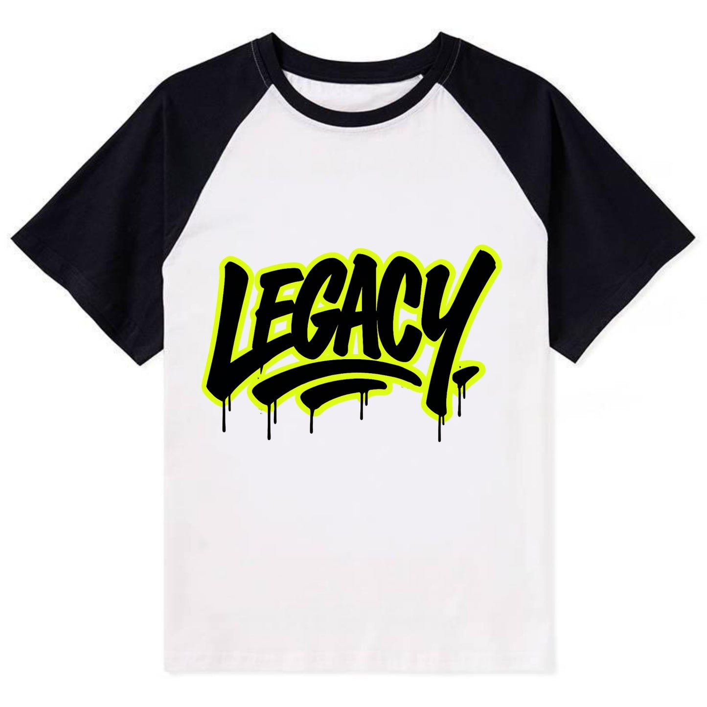 Bold typography design - "LEGACY" - what you leave behind, lasting impact - Contrast Raglan T-shirt - Black