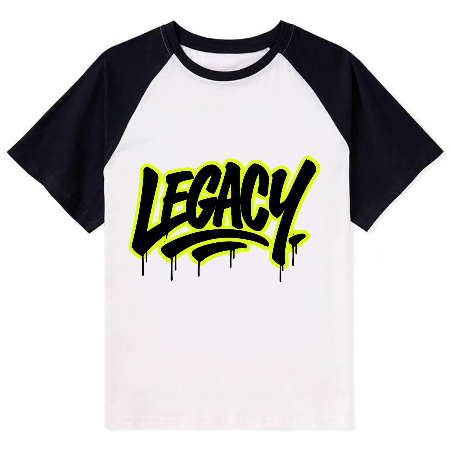 Bold typography design - "LEGACY" - what you leave behind, lasting impact - Contrast Raglan T-shirt - Black