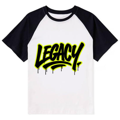 Bold typography design - "LEGACY" - what you leave behind, lasting impact - Contrast Raglan T-shirt - Black