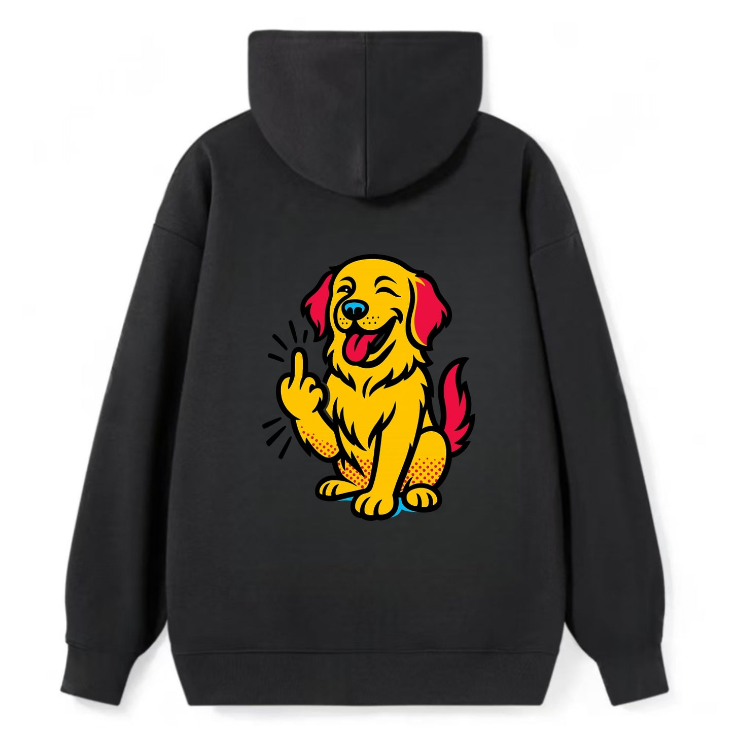 Golden Retriever with happy smile and golden coat, fluffy paw raised - Classic Pullover Hoodie - Black