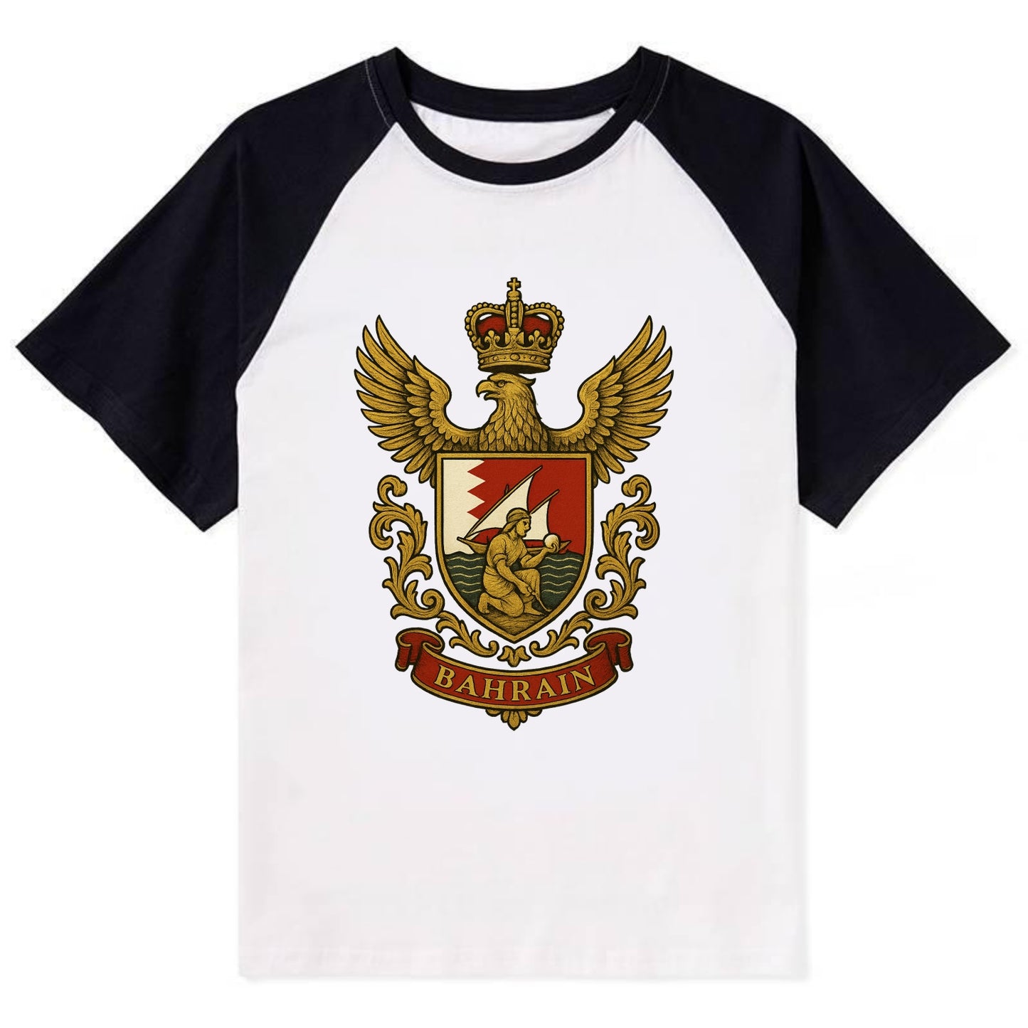 Bahrain Heritage Badge  - Contrast Raglan T-shirt - Black