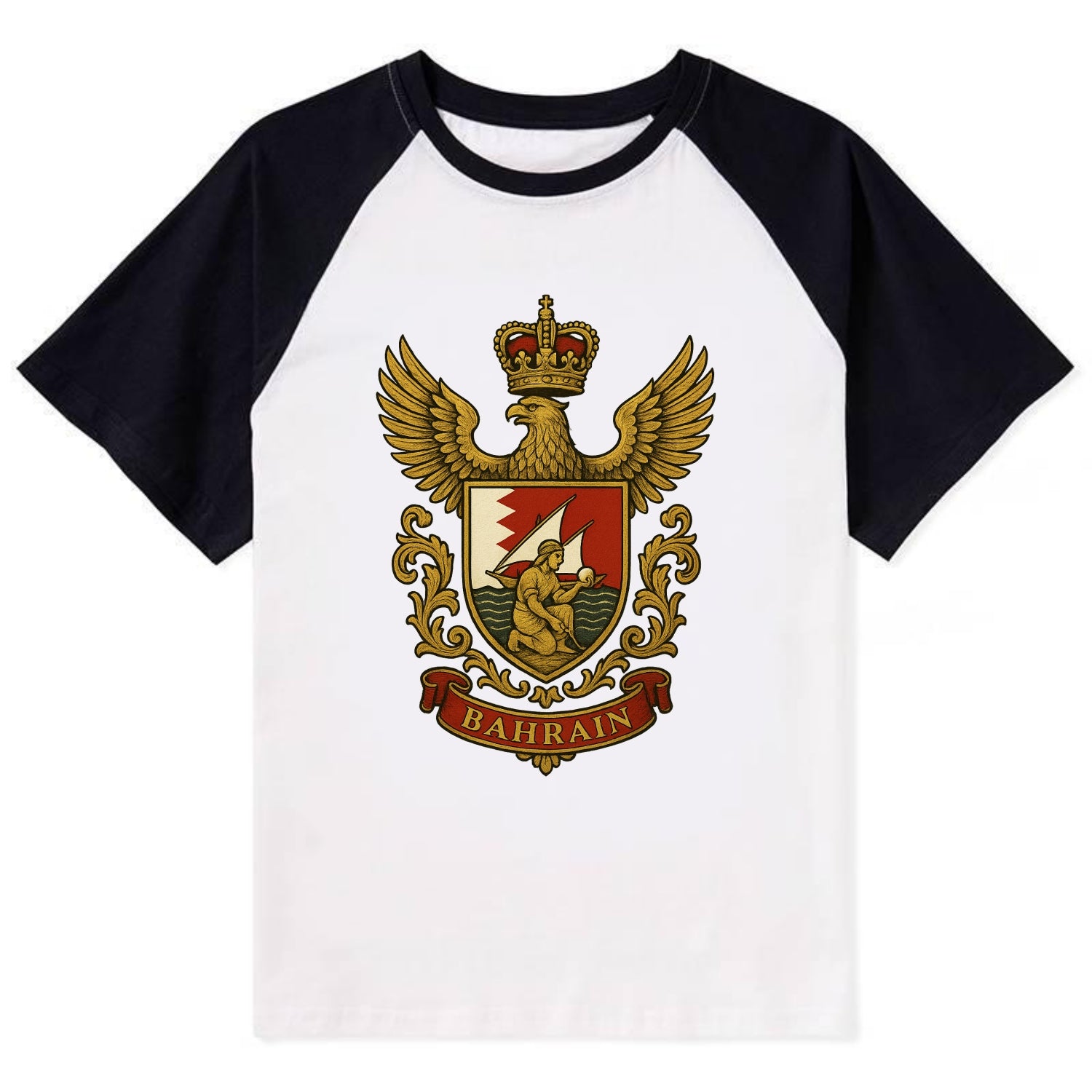 Bahrain Heritage Badge  - Contrast Raglan T-shirt - Black