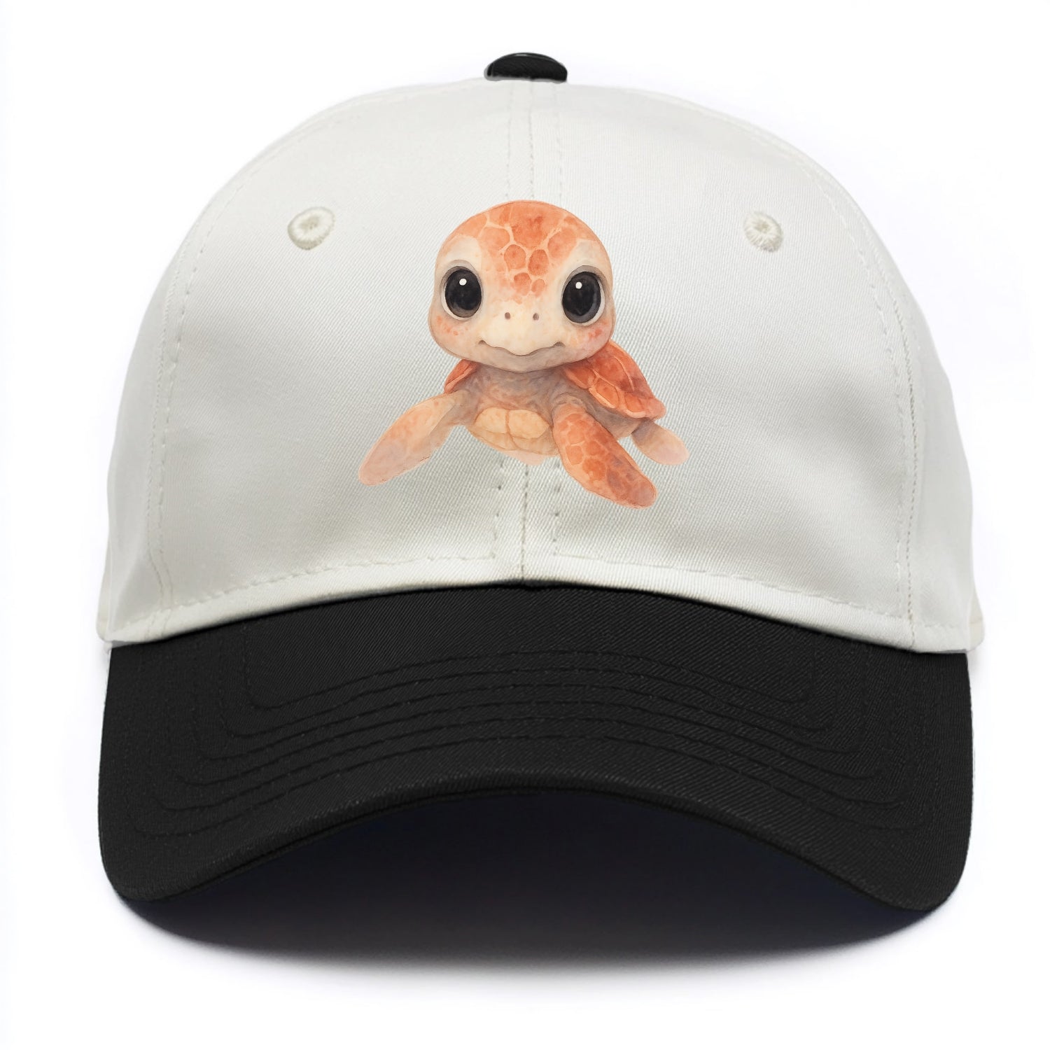 Baby Loggerhead Turtle - reddish-brown shell, big round dark eyes, chunky head, - Two Tone Cap - Black