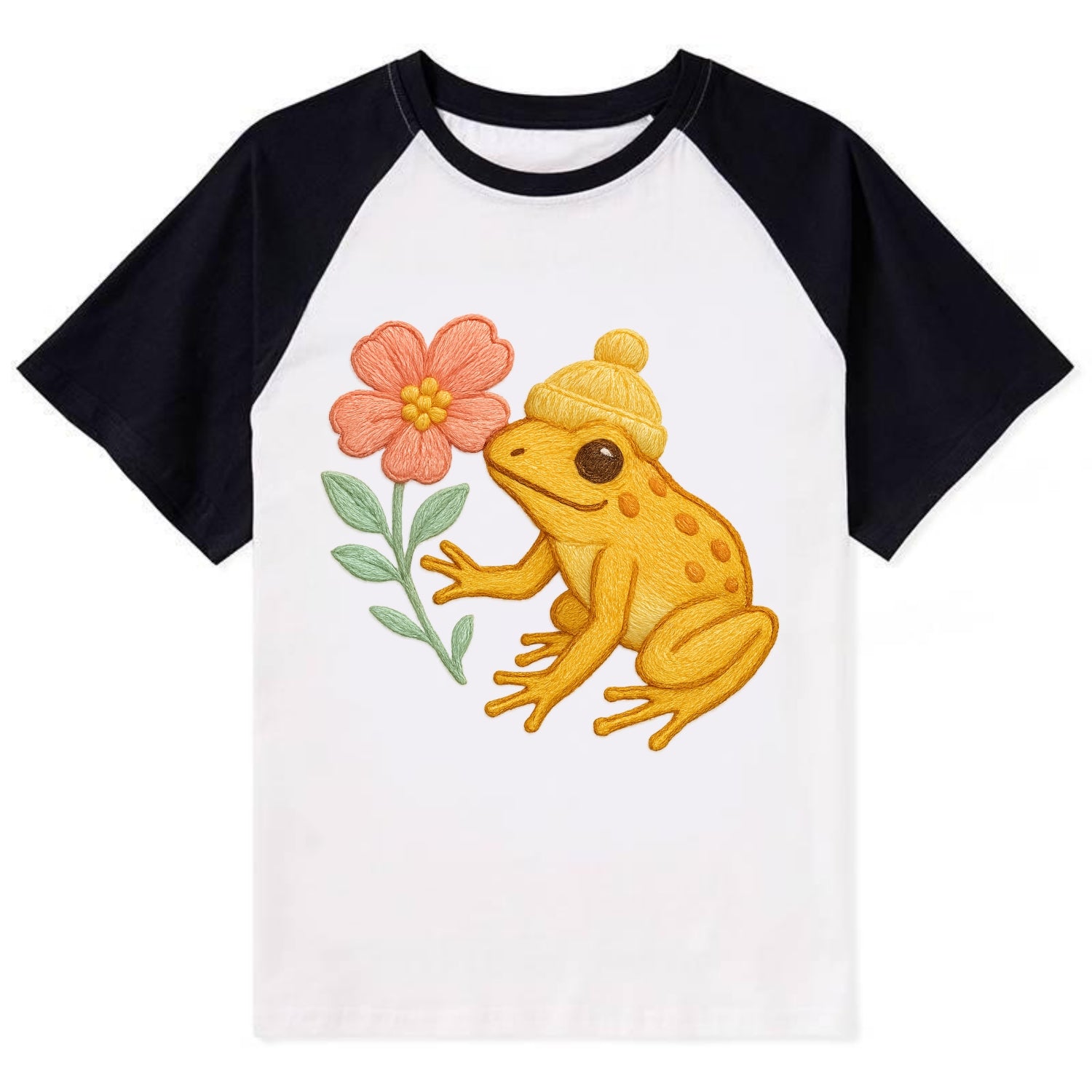 Yellow Dart Frog - Contrast Raglan T-shirt - Black