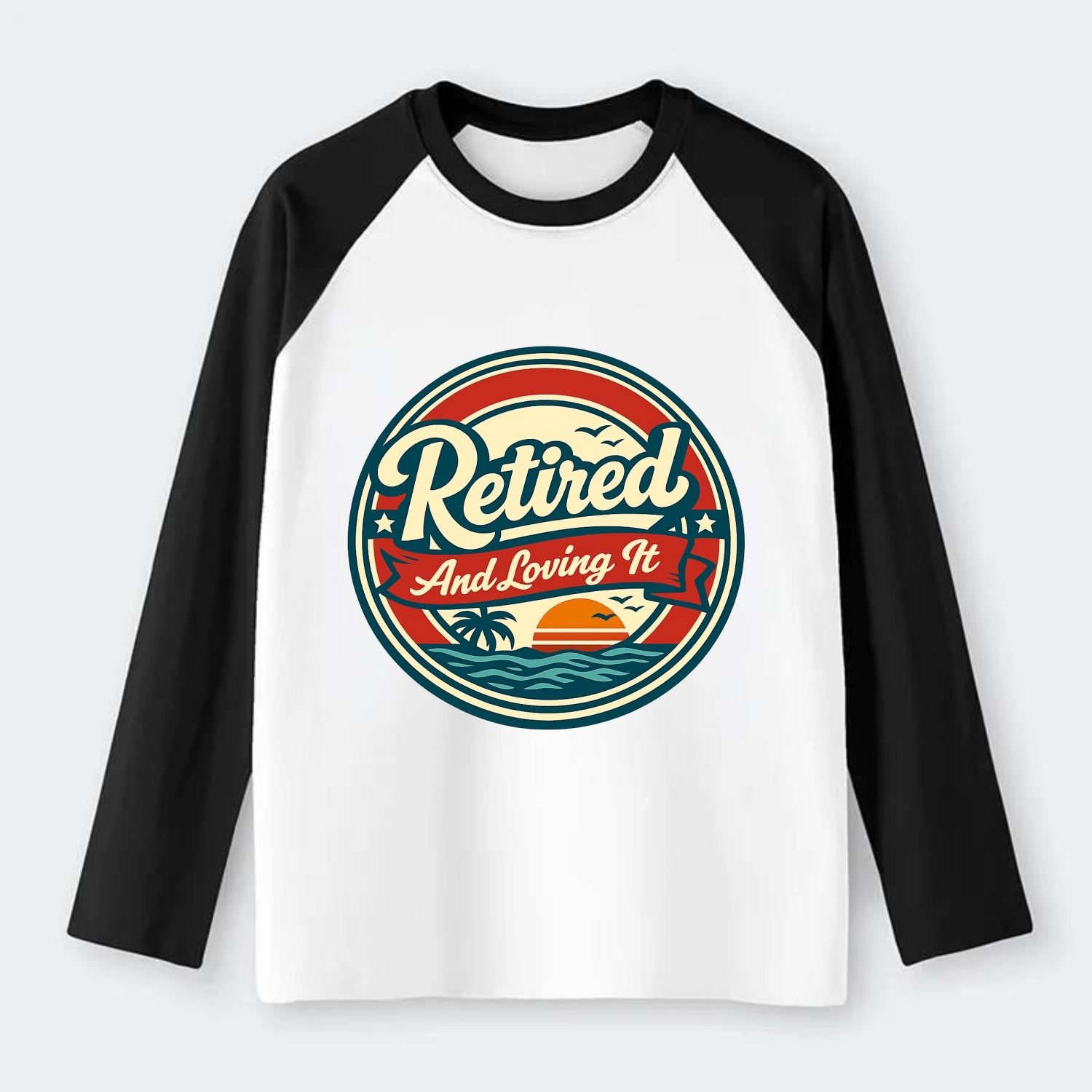 Carefree Retirement Emblem - Raglan Long Sleeve T-Shirt - Black