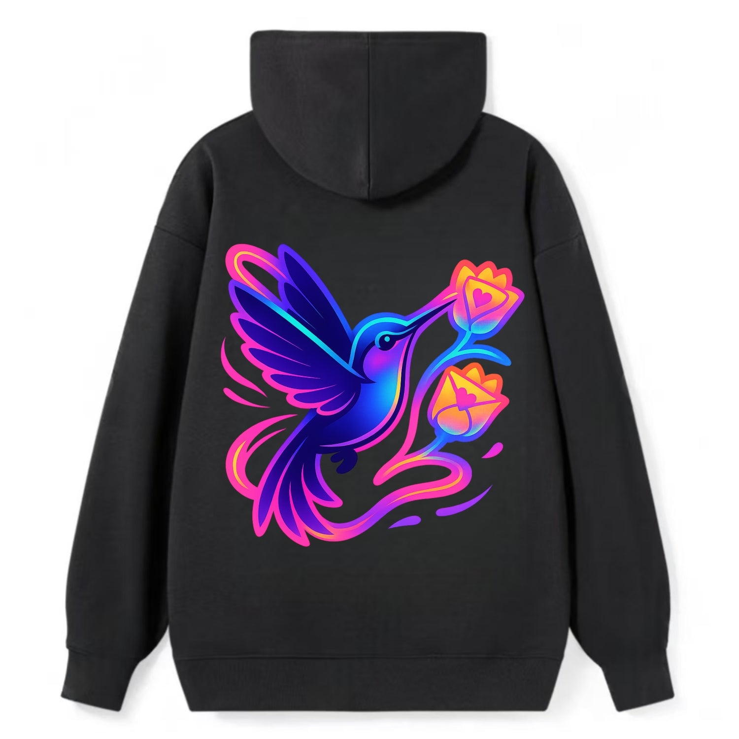 Hummingbird delivering miniature love letters tucked inside flower - Classic Pullover Hoodie - Black