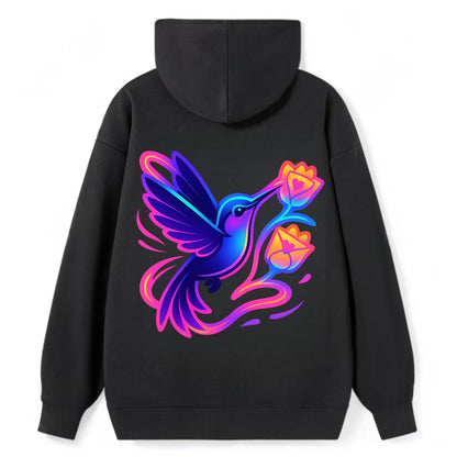 Hummingbird delivering miniature love letters tucked inside flower - Classic Pullover Hoodie - Black