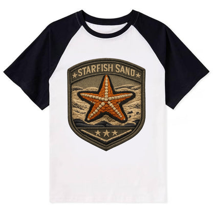 STARFISH SAND - sea star in orange and tan , beachcomber - Contrast Raglan T-shirt - Black