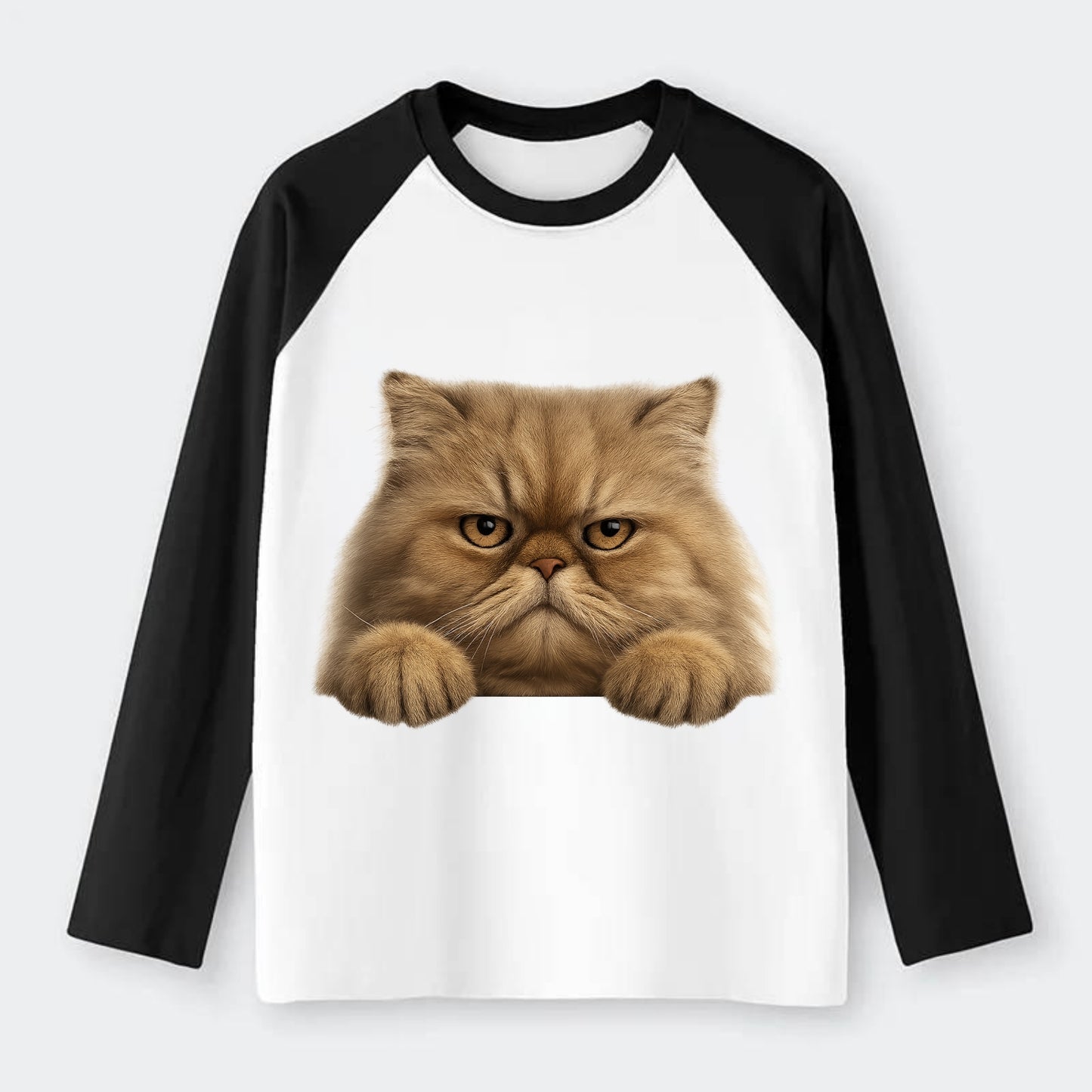 Persian Cat  - Raglan Long Sleeve T-Shirt - Black