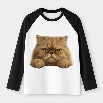 Persian Cat  - Raglan Long Sleeve T-Shirt - Black