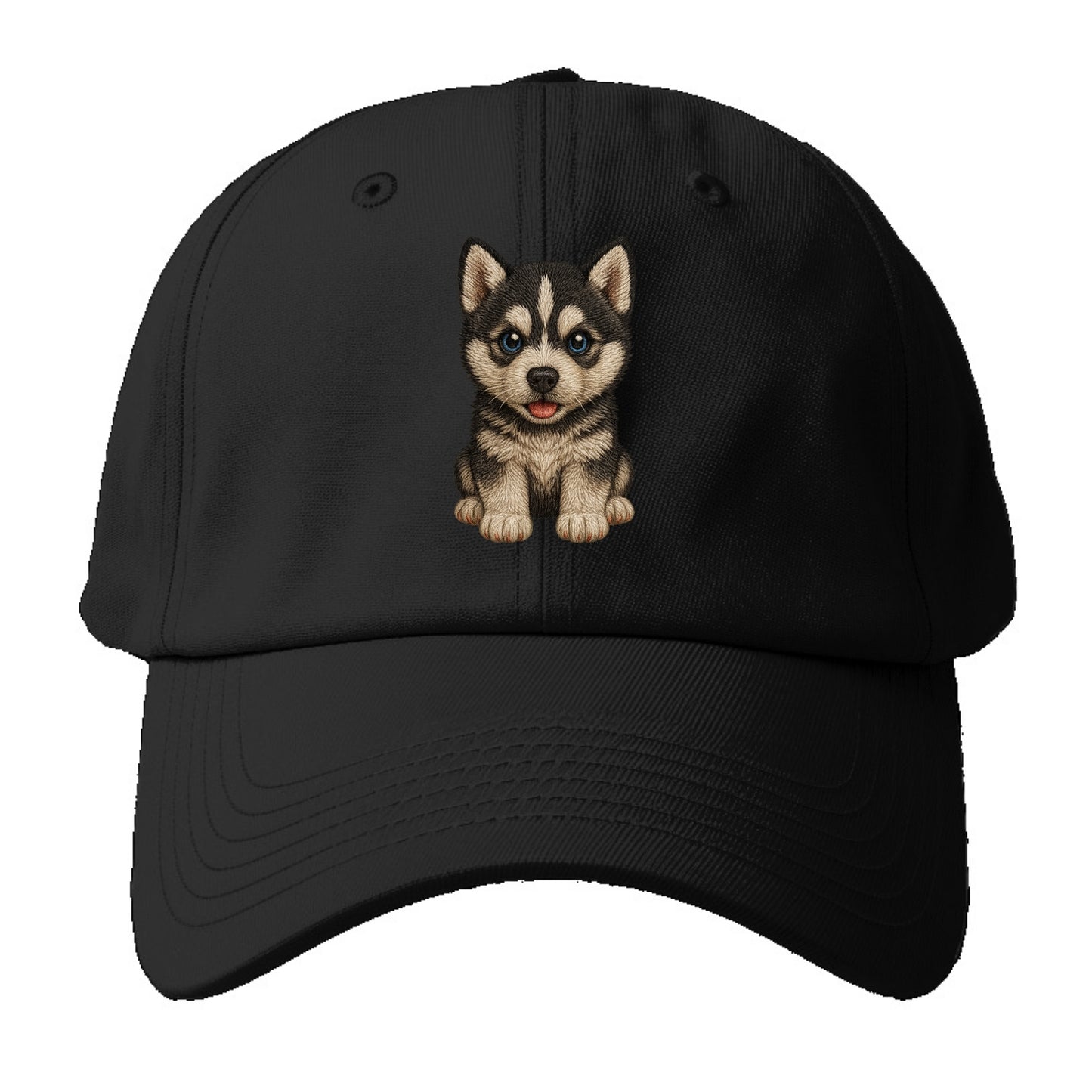 Baby Siberian Husky Puppy - blue or bi-colored eyes, fluffy coat, wolf-like, - Baseball Cap - Black