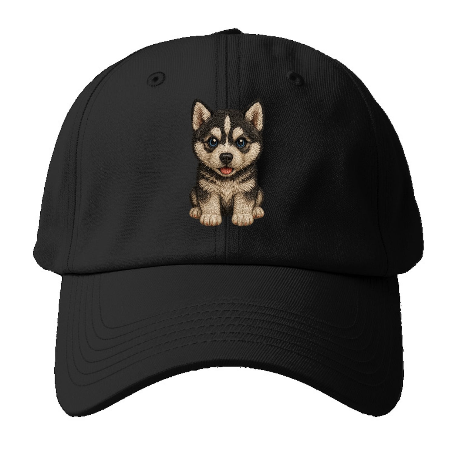 Baby Siberian Husky Puppy - blue or bi-colored eyes, fluffy coat, wolf-like, - Baseball Cap - Black