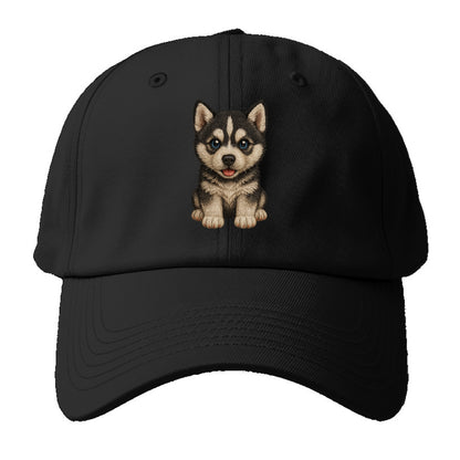 Baby Siberian Husky Puppy - blue or bi-colored eyes, fluffy coat, wolf-like, - Baseball Cap - Black