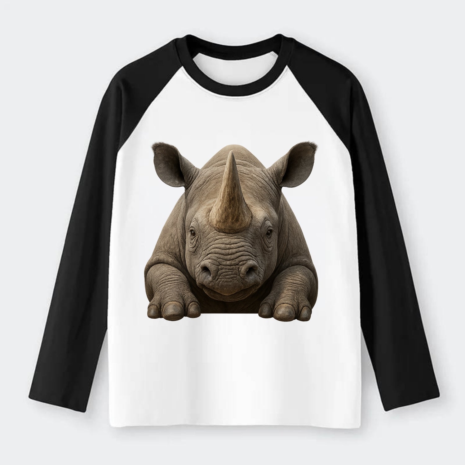 Rhinoceros  - Raglan Long Sleeve T-Shirt - Black