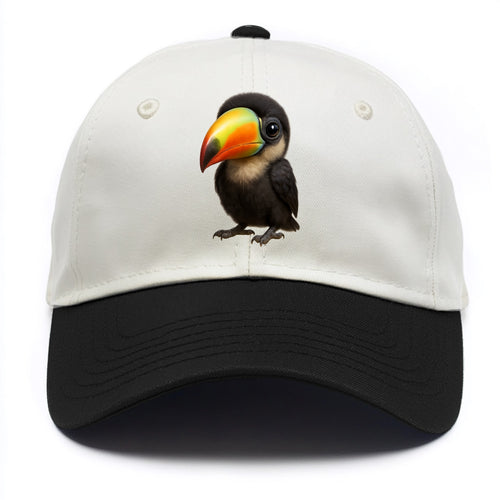 Baby Toucan - oversized colorful beak, black feathers, bright eyes, front-facing, - Two Tone Cap