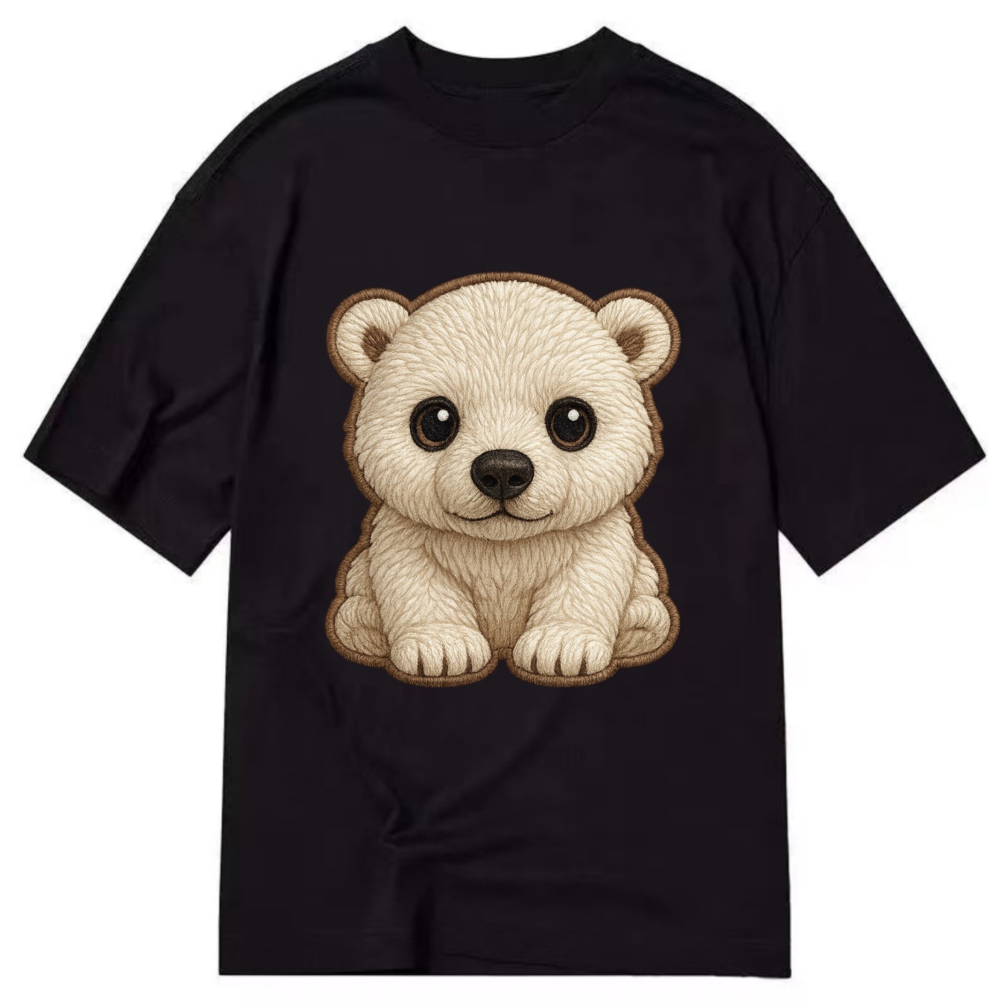 Baby Polar Bear Cub - white fluffy, black nose, dark curious eyes, front-facing, - Classic T-shirt - Black
