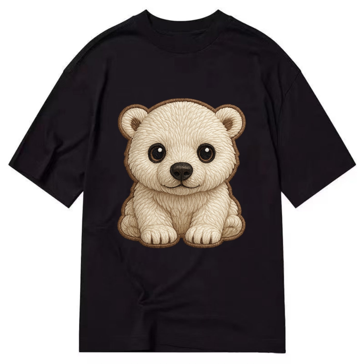 Baby Polar Bear Cub - white fluffy, black nose, dark curious eyes, front-facing, - Classic T-shirt - Black