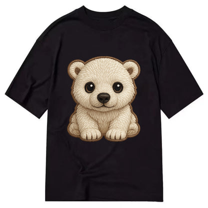 Baby Polar Bear Cub - white fluffy, black nose, dark curious eyes, front-facing, - Classic T-shirt - Black