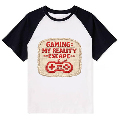 GAMING: MY REALITY ESCAPE - red game escape - red - gaming reality escape - Contrast Raglan T-shirt - Black