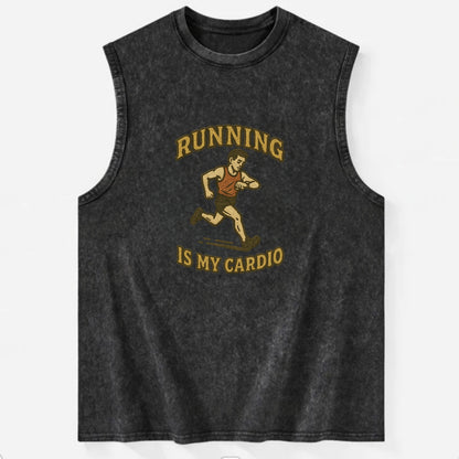 Running Late Is My Cardio  - Vintage Washed Tank - Black