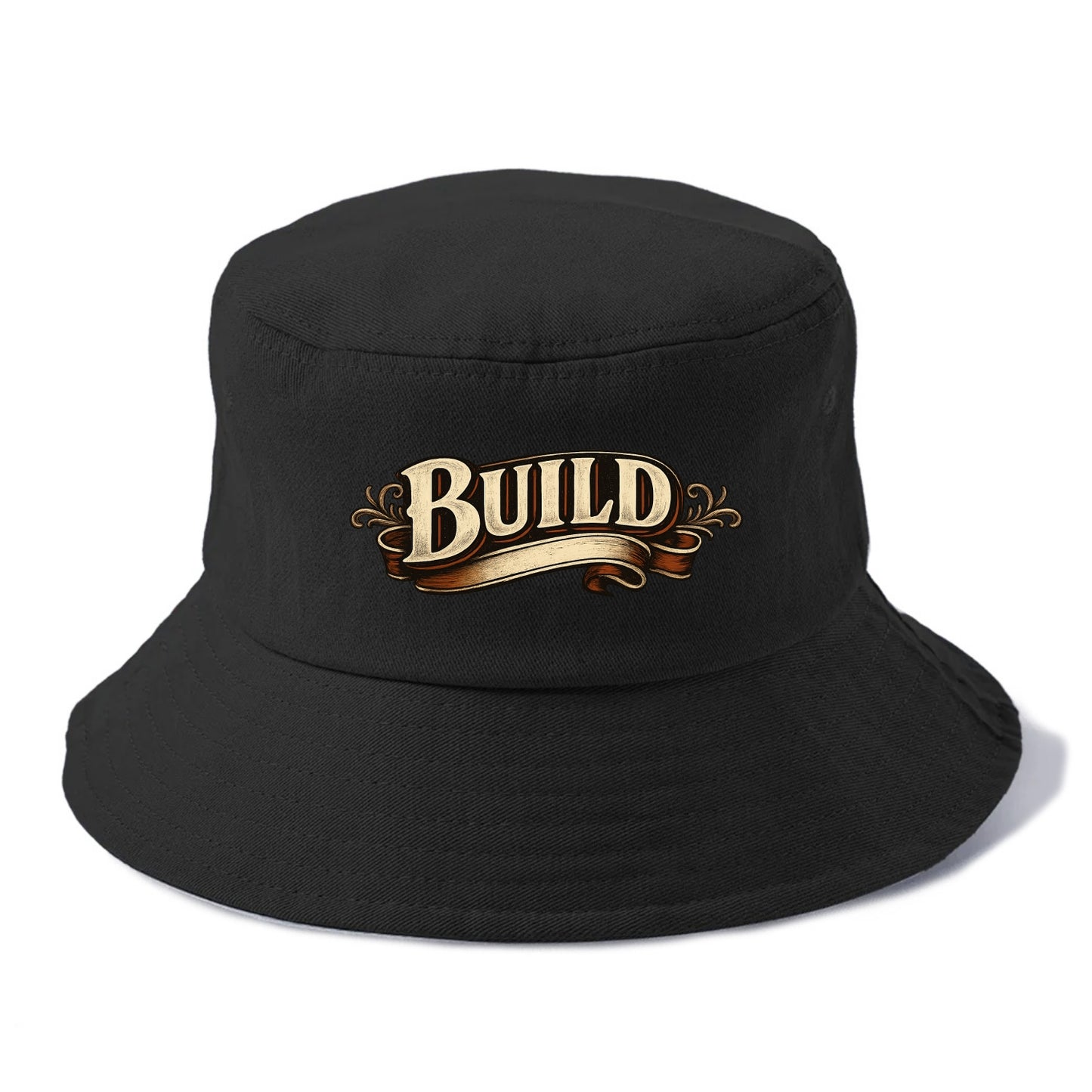 Bold typography design - "BUILD" - constructing, making real - Bucket Hat - Black
