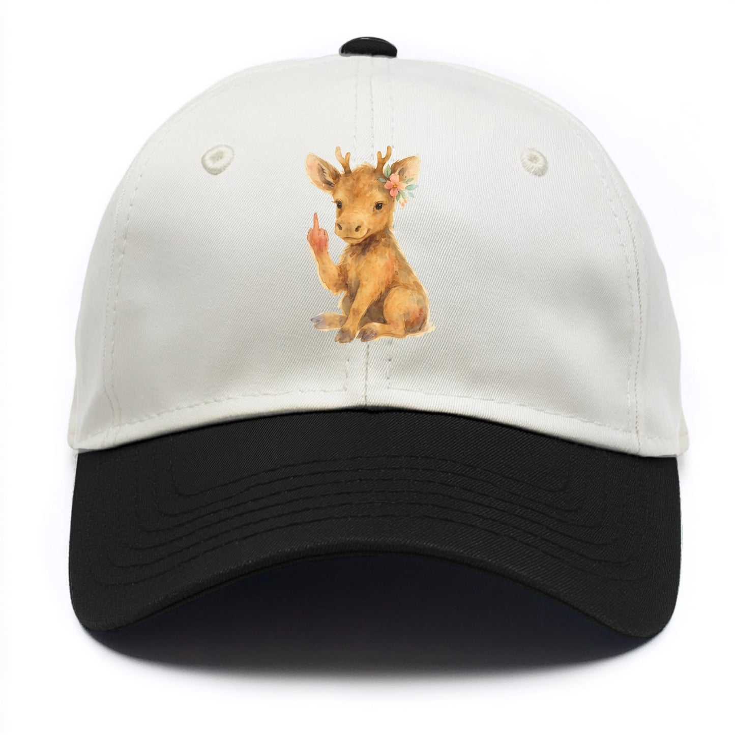 baby moose with adorable tiny antlers, one hoof raised in attitude - Two Tone Cap - Black