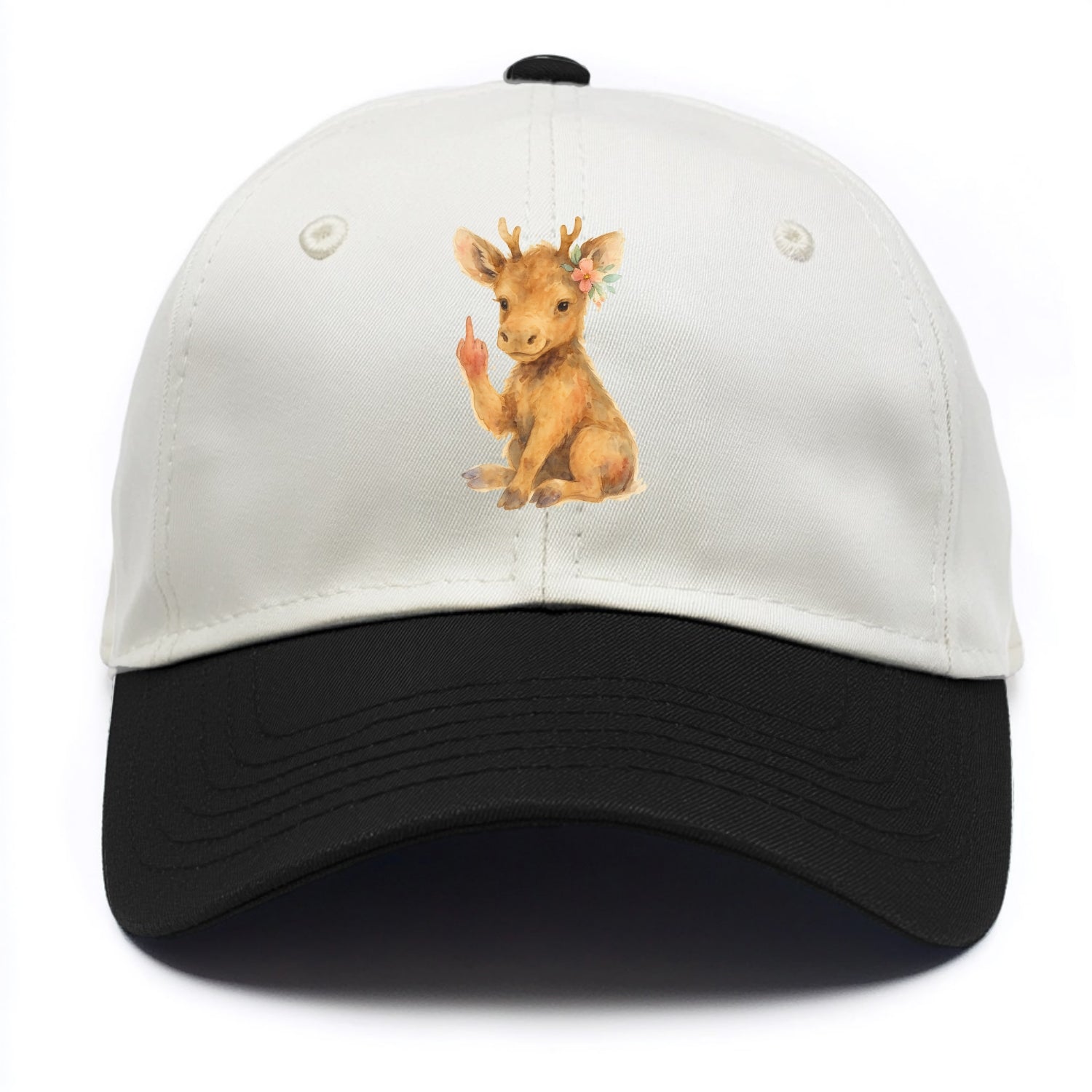 baby moose with adorable tiny antlers, one hoof raised in attitude - Two Tone Cap - Black