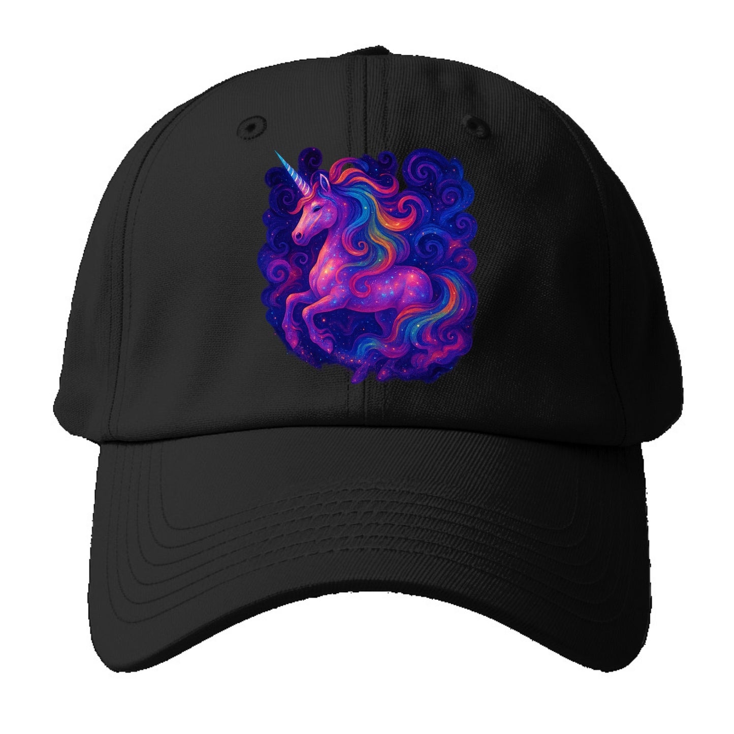 Magical unicorn with flowing rainbow gradient mane, iridescent horn - Baseball Cap For Big Heads - Black