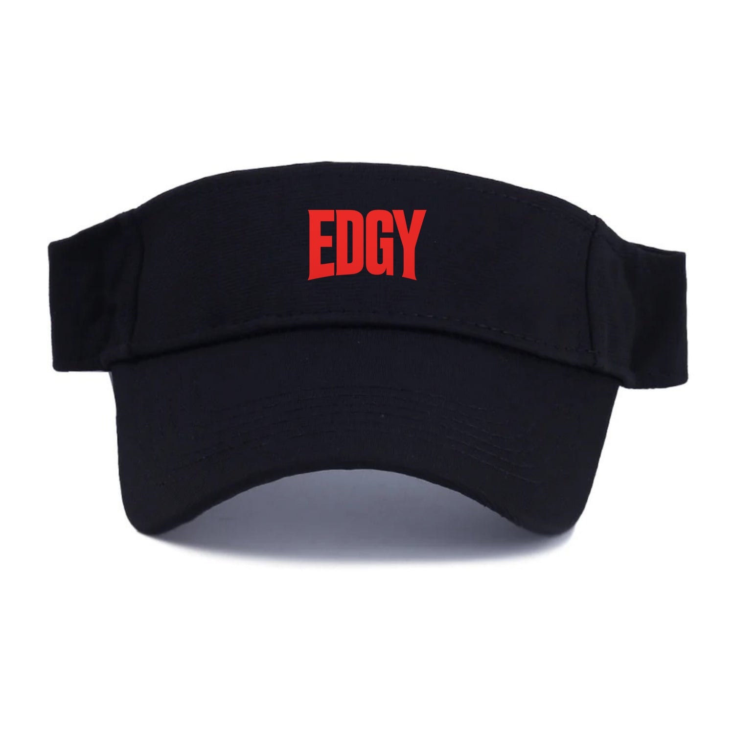 Bold typography design - "EDGY" - pushing boundaries, unconventional - Visor - Black