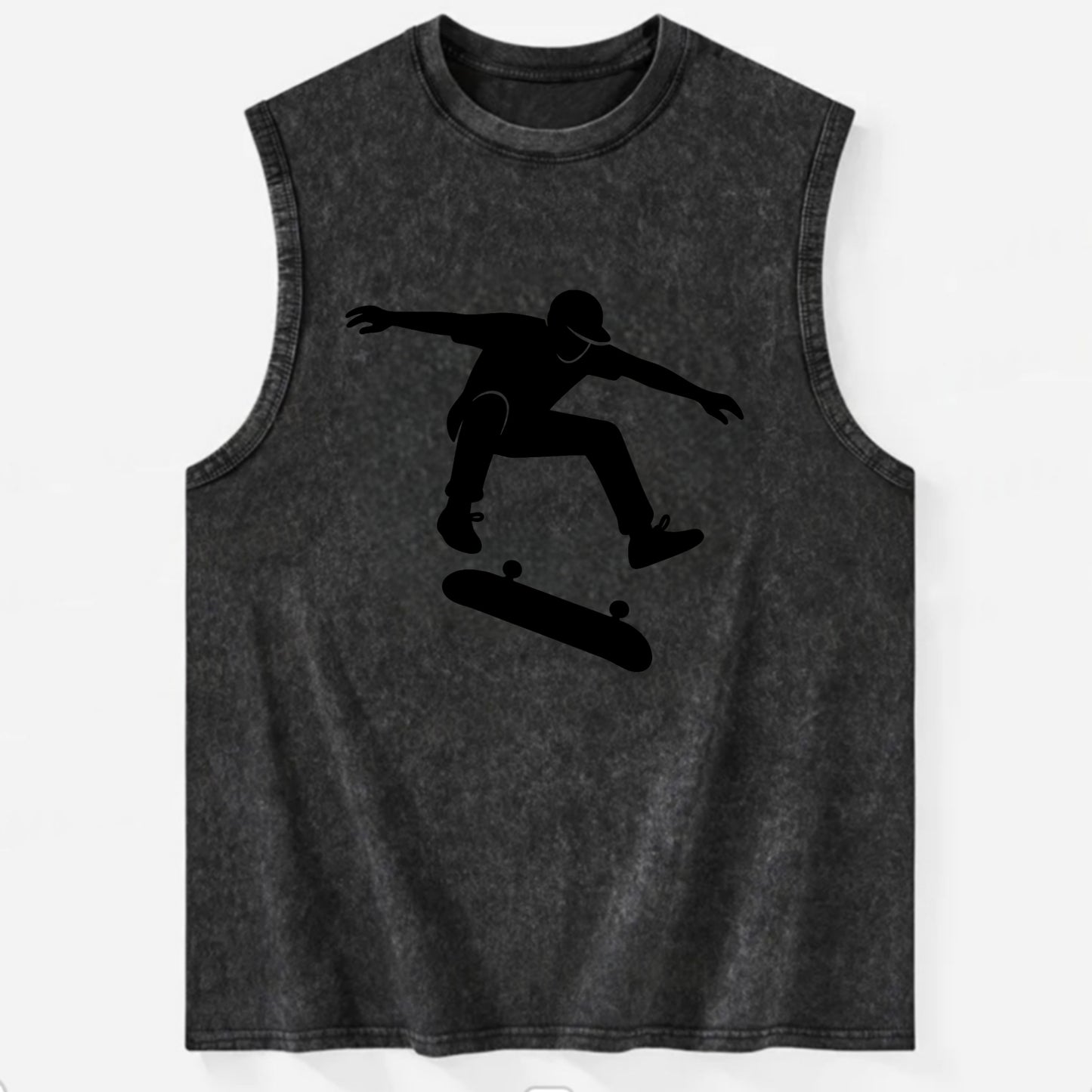 Skateboarder doing kickflip trick - Vintage Washed Tank - Black