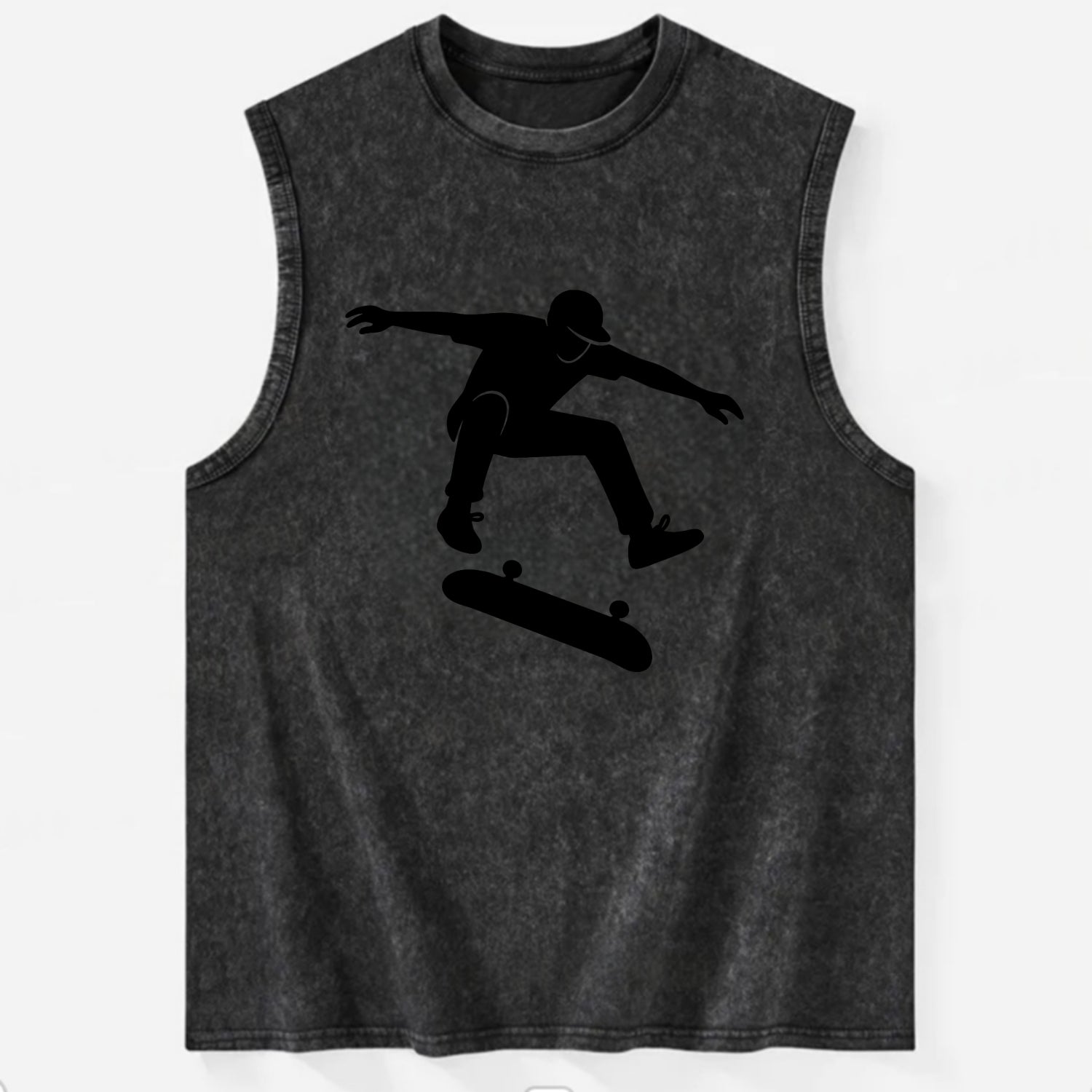 Skateboarder doing kickflip trick - Vintage Washed Tank - Black