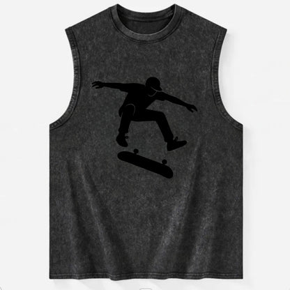 Skateboarder doing kickflip trick - Vintage Washed Tank - Black